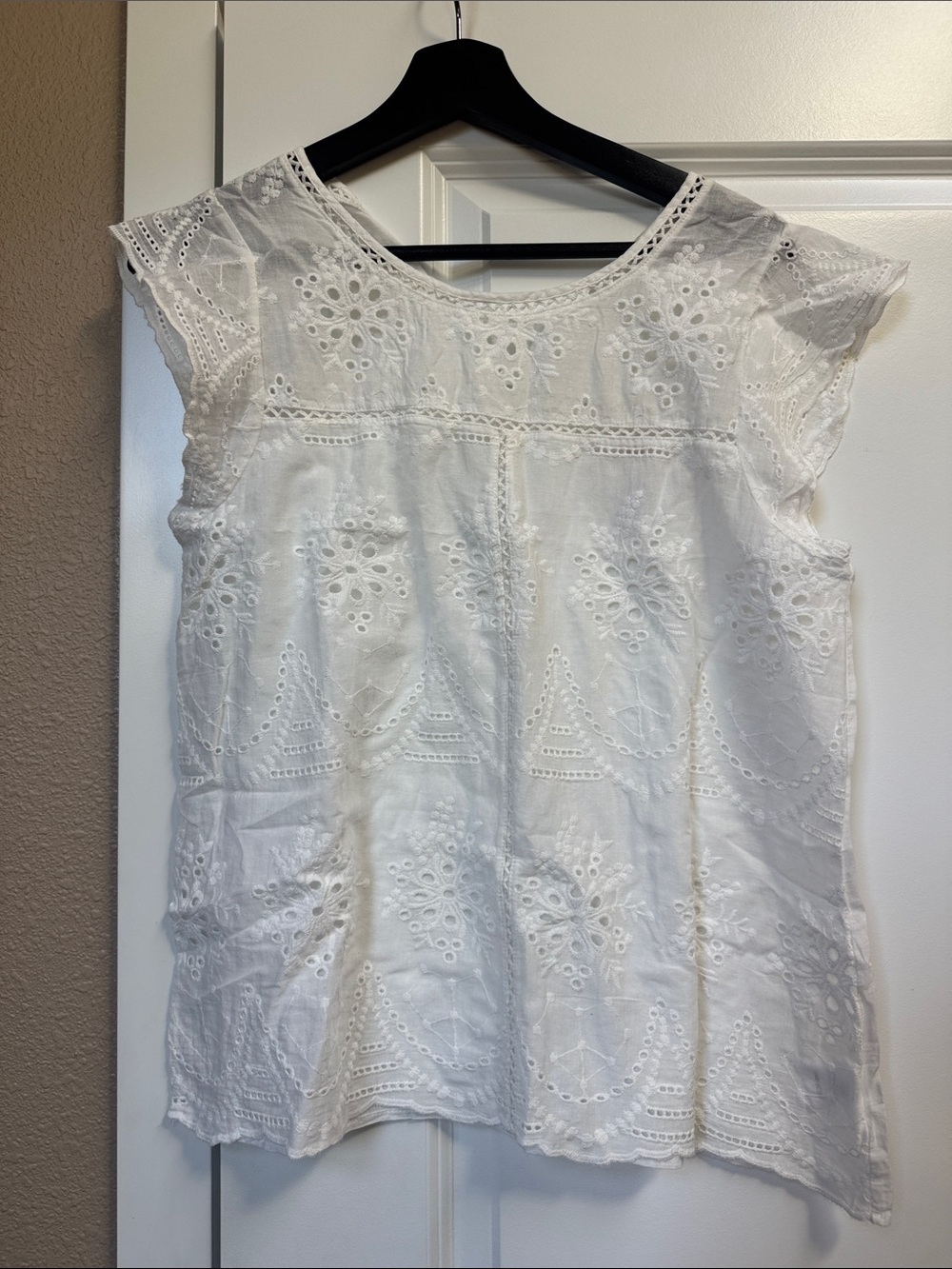 White Eyelet Cap Sleeve Blouse - Women's Summer Top